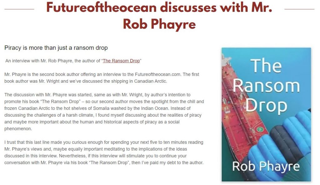 Future Of the Ocean discusses with Rob Phayre the Author of The Ransom Drop